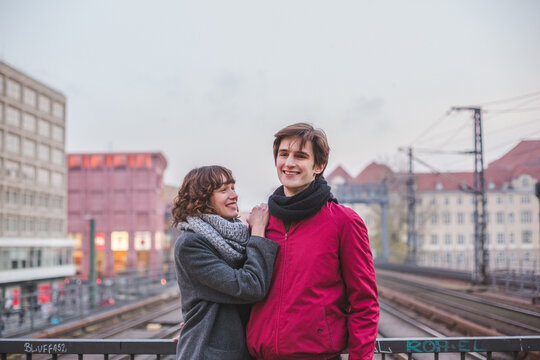 Young couple at the train station