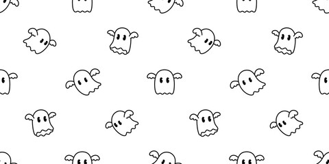 Ghost seamless pattern Halloween spooky cartoon vector bat wing tile background scarf isolated repeat wallpaper evil devil doodle illustration gift wrap paper design