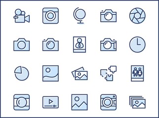 Set of Cameras and photo, vector line icons. Contains symbols of portraits and family photos and much more. Editable Stroke. 32x32 pixels