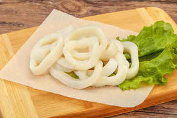 Raw squid rings for cooking