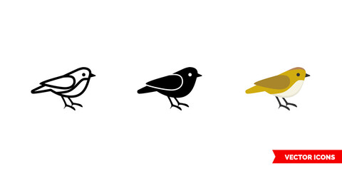 Sparrow icon of 3 types color, black and white, outline. Isolated vector sign symbol.