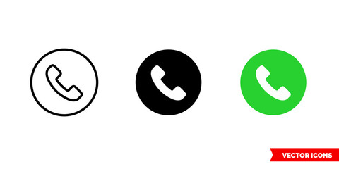 Telephone icon of 3 types color, black and white, outline. Isolated vector sign symbol.