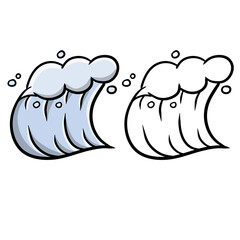 Wave. Sea water. Blue Logo Splash and flow. Cartoon and sketch illustration isolated on white. Storm and the nature of the ocean