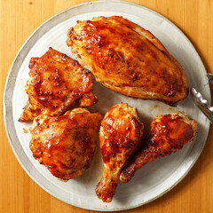 Barbecue chicken pieces on a plate