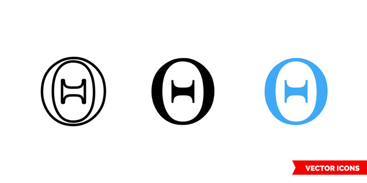 Theta symbol icon of 3 types color, black and white, outline. Isolated vector sign symbol.