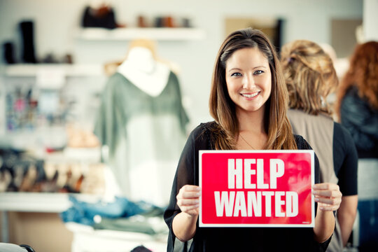 Boutique: Owner with Help Wanted Sign