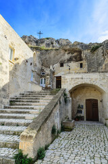 Typical architecture, streets and houses of old Matera. Most of the houses are caves hollowed out in the rocks.Matera was declared Italian host of European Capital of Culture for 2019