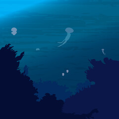 The ocean underwater world with jellyfish