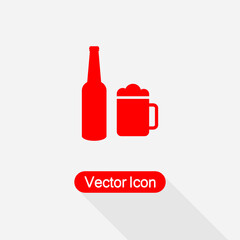 Beer Bottle With Beer Mug Icon, Beer Icon Vector Illustration Eps10