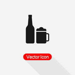 Beer Bottle With Beer Mug Icon, Beer Icon Vector Illustration Eps10