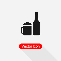 Beer Bottle With Beer Mug Icon, Beer Icon Vector Illustration Eps10