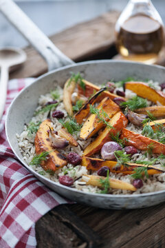 Food: Fried Rice with Grilled Pumpkin, Cranberries, Corn