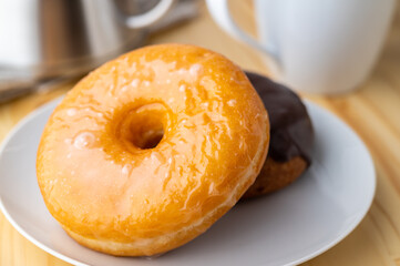 doughnut on bright wooden table
