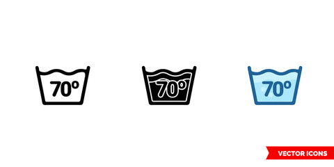 Water temperature 70C icon of 3 types color, black and white, outline. Isolated vector sign symbol.