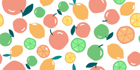 Fruit seamless pattern, Hand drawing lime orange and lemon on white wallpaper.	