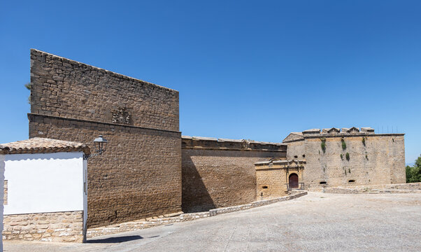 Facade of Sabiote Castle, in the region of La Loma, Andalusia, Jaen, Spain