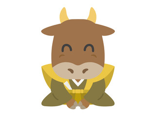 着物を着てお辞儀する牛のイラスト