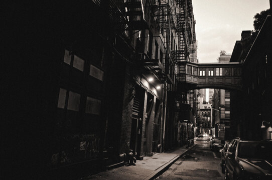 City: New York Alley with Skybridge