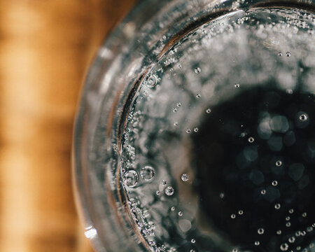 Carbonated water glass close up