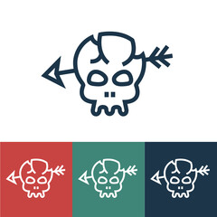 Linear vector icon with old skull