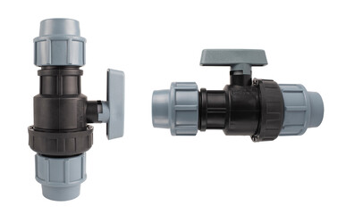 Polyethylene ball valves isolated on white background.