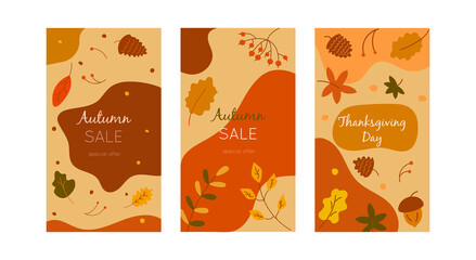 Fototapeta premium Set Autumn backgrounds for social media stories. Banner vector