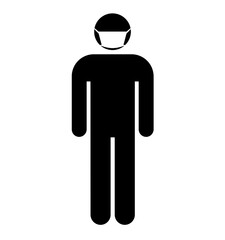 icon of a person with mask for prevention against coronavirus covid 19 - sticker of a man silhouette isolated on a white background