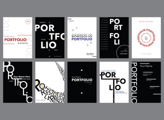 Modern and simple Portfolio Cover Design, black and white color theme. 
