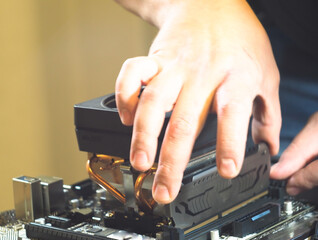 installation of RAM. the Assembly of a personal computer. workshop.