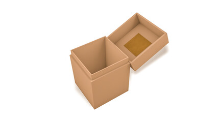 Close up of opening the empty cardboard box mock up, 3d rendering,  isolated on white background.
