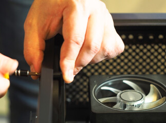 computer repair. Assembly in the case of a personal computer. workshop.