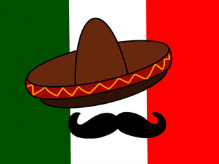 Mexican style sombrero and mustache pattern for celebration of Mexican independence or Cinco de Mayo