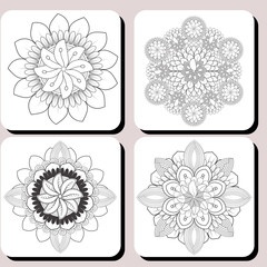 Collections of Coloring Pages for Adult for Fun and Relaxation. Hand Drawn Sketch for Adult Anti Stress. Decorative Abstract Flowers in Black Isolated on White Background.-vector
