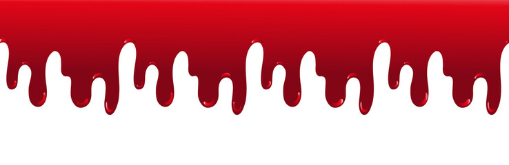 Red blood, jam or paint dripping, melted, liquid banner, seamless border background design.