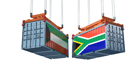 Freight containers with South Africa and Kuwait flag. 3D Rendering 