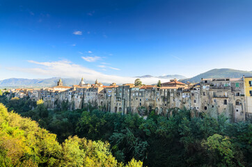 Sant'Agata de' Goti. The picturesque medieval town is perched on a sheer bluff high above a river gorge. 
