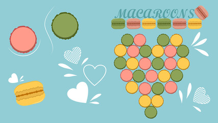 Macaroons. French food. Vector food for restaurant menu