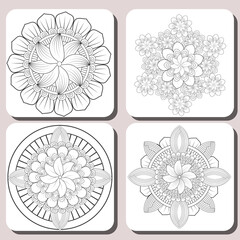 Collections of Coloring Pages for Adult for Fun and Relaxation. Hand Drawn Sketch for Adult Anti Stress. Decorative Abstract Flowers in Black Isolated on White Background.-vector