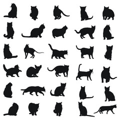 Cats silhouettes set of 30 kitty
