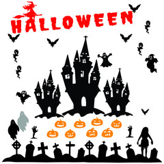 Halloween silhouettes hand drawn icon set 