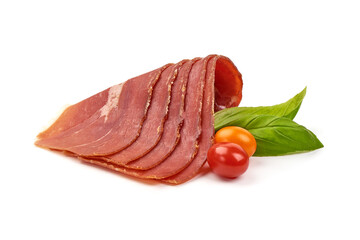 Italian prosciutto crudo or jamon, isolated on white background