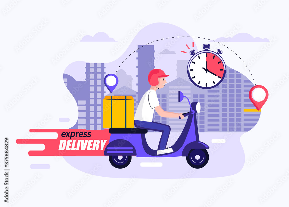 Wall mural express and free delivery in time by scooter,concept.fast food and other shipping service for websit