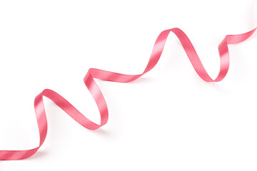 pink satin curly ribbon isolated on white background