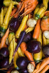 High angle view of vegetables: carrot, beetroot and potatoe