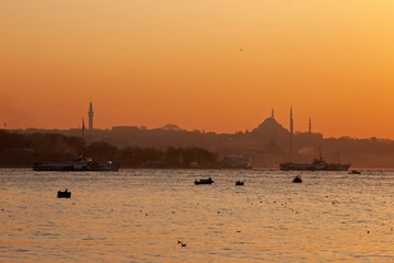 Sunset over Istanbul silhouette
