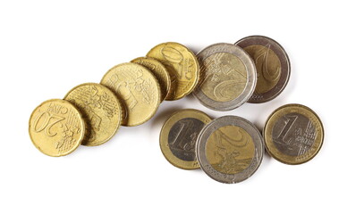 Euro coins isolated on white background