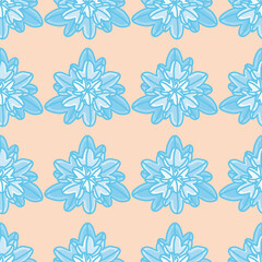 Fototapeta na wymiar Star leaf pyramid seamless background pattern. Abstract blue organic vector illustration.