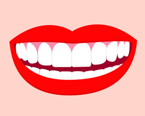 Illustration of smile mouth with perfect white teeth and red lips. Vector isolated elements EPS10