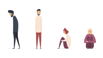 Set of people suffering from depression and stress isolated on white background. Desperate young men and women because of problems and failures. Vector illustration in a flat style.
 - obrazy, fototapety, plakaty