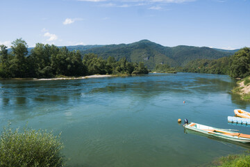 boat on the lake ,Mountain Tara and River Drina,Serbia